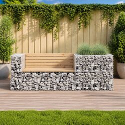 Garden Bench Solid Wood Pine with Galvanised Steel Gabion Basket Base Outdoor