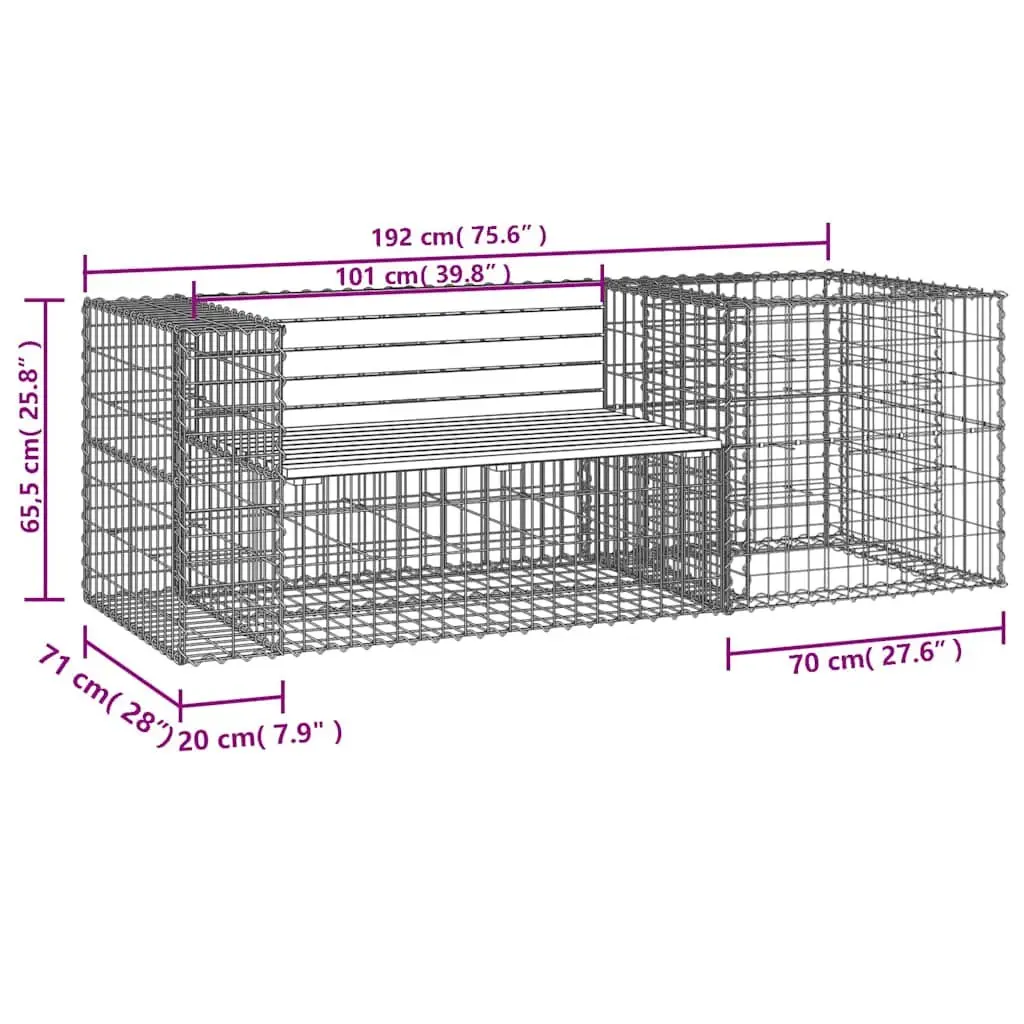 Garden Bench Solid Wood Pine with Galvanised Steel Gabion Basket Base Outdoor