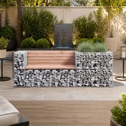 Garden Bench Solid Wood Outdoor Seating with Gabion Basket Steel Base Brown