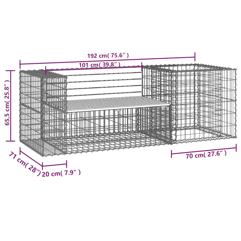 Garden Bench Solid Wood Seat Galvanised Steel Gabion Basket Base Compact Brown