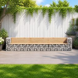Garden Bench Outdoor Seating Gabion Design Solid Wood Pine Brown Patio Furniture
