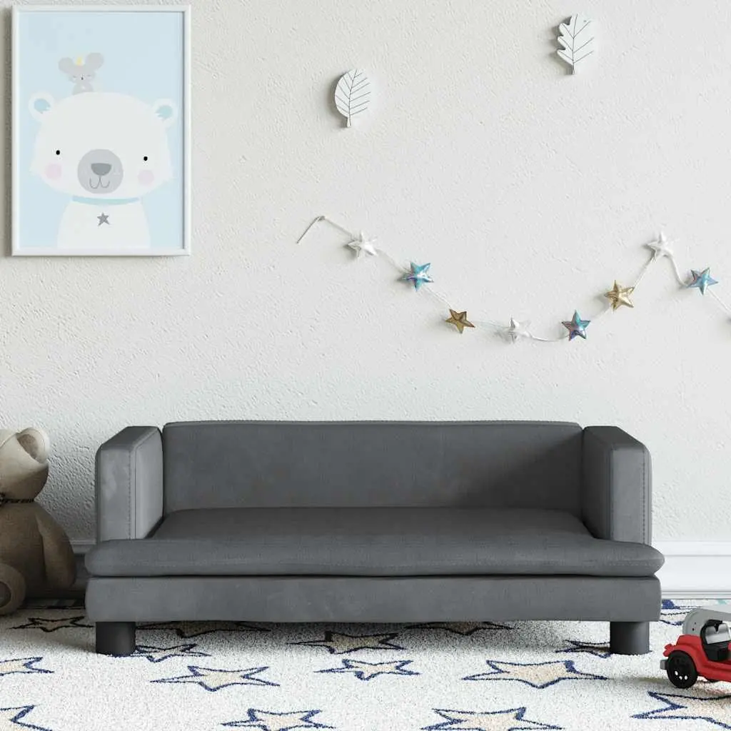 Children's Couch Grey Velvet Mini Sofa Padded Seating 80x45x30cm