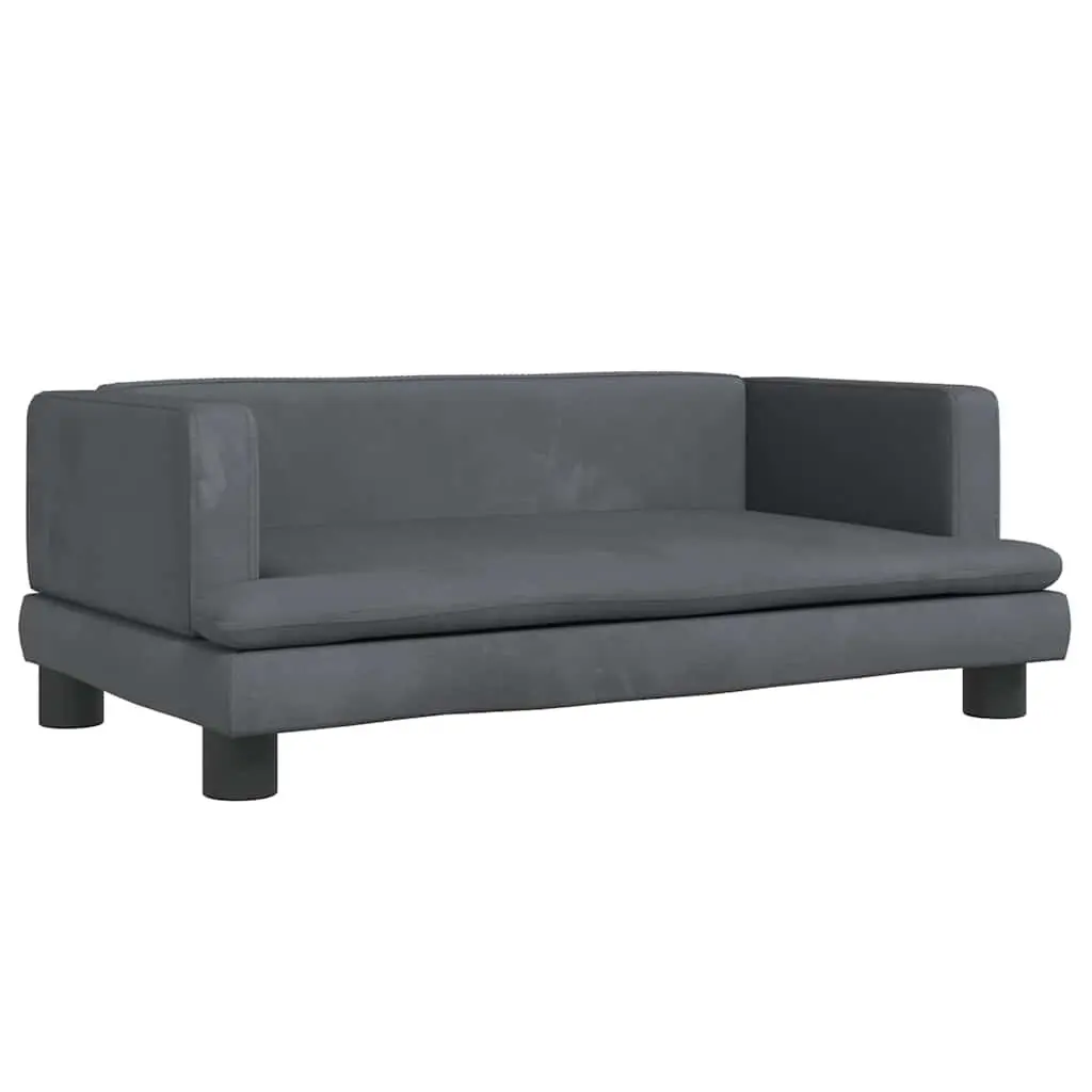 Children's Couch Grey Velvet Mini Sofa Padded Seating 80x45x30cm