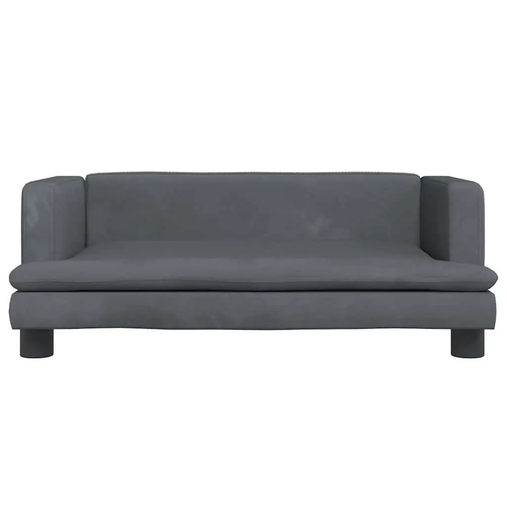Children's Couch Grey Velvet Mini Sofa Padded Seating 80x45x30cm