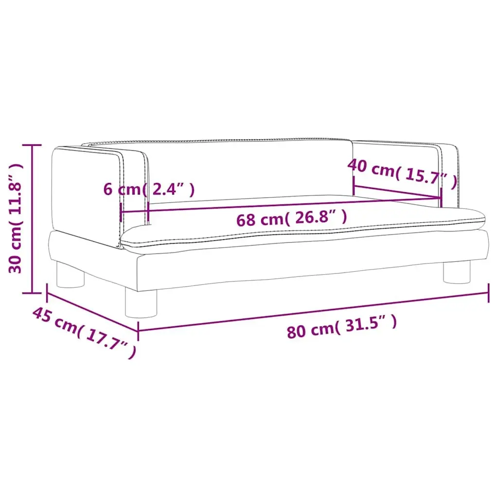 Children's Couch Grey Velvet Mini Sofa Padded Seating 80x45x30cm
