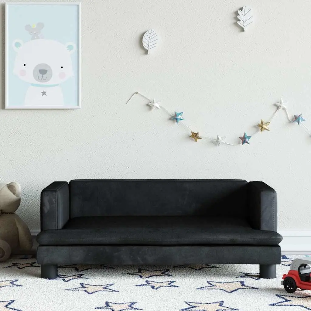 Kids Sofa Black Velvet Padded Small Furniture