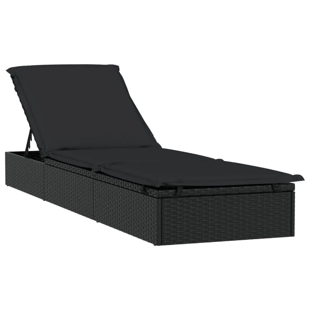 Sun Loungers Adjustable Black Poly Rattan 2 pcs with Table