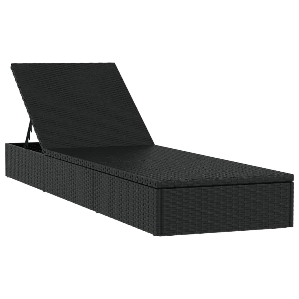 Sun Loungers Adjustable Black Poly Rattan 2 pcs with Table
