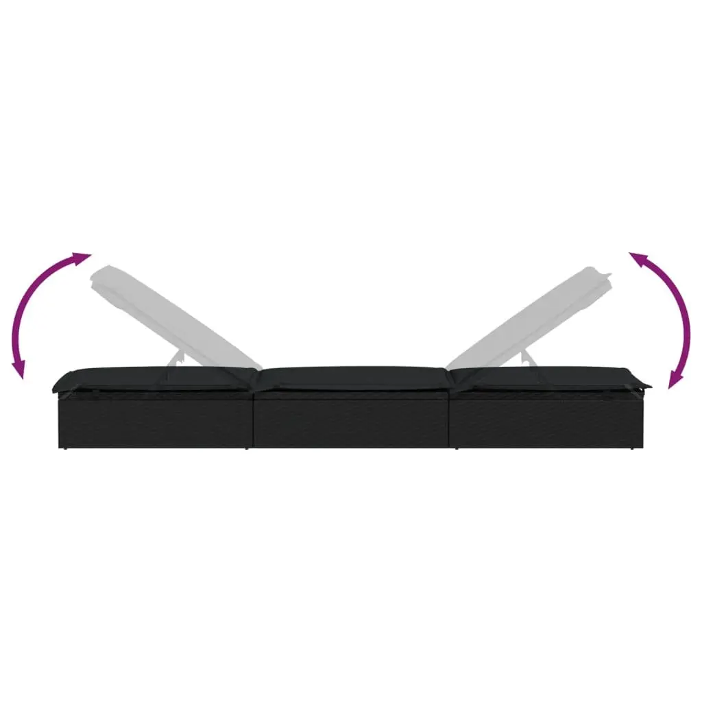 Sun Loungers Adjustable Black Poly Rattan 2 pcs with Table