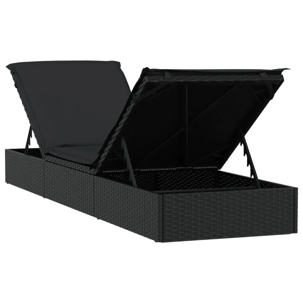 Sun Loungers Adjustable Black Poly Rattan 2 pcs with Table
