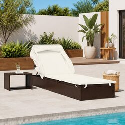 Sun Lounger with Foldable Roof Adjustable Reclining Daybed Outdoor Garden Patio