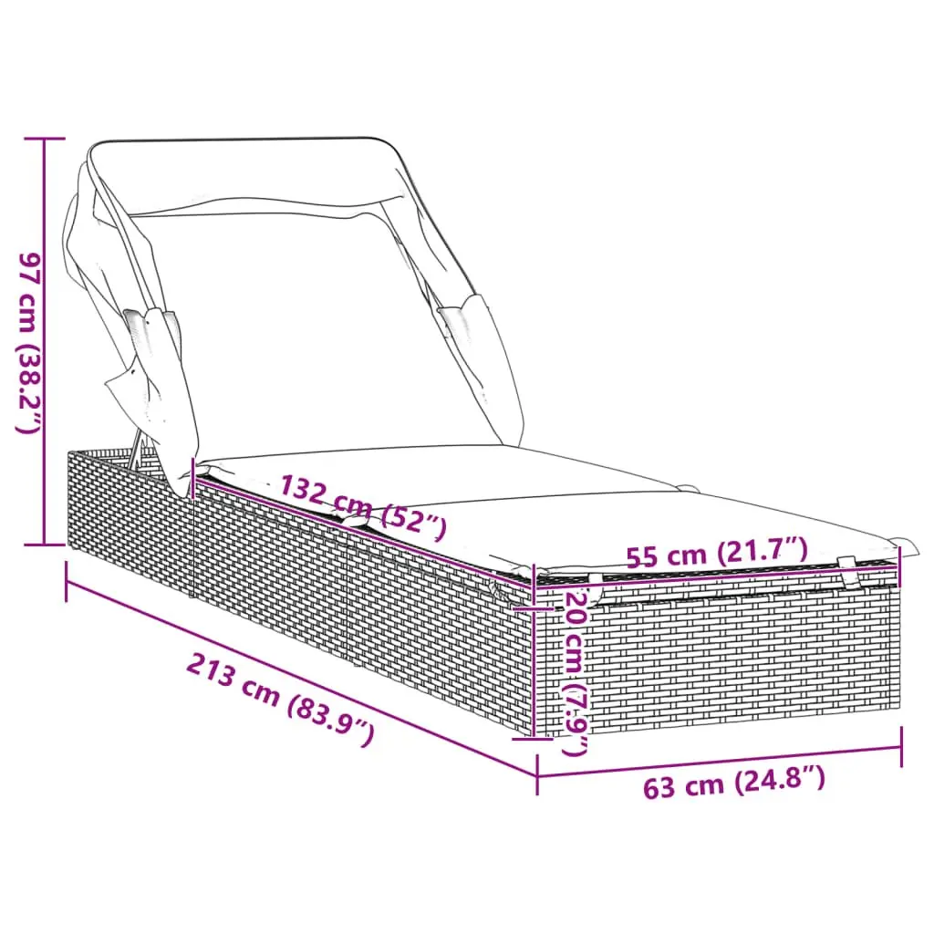 Sun Lounger Sunbed Foldable Roof Adjustable Reclining Outdoor Garden Patio