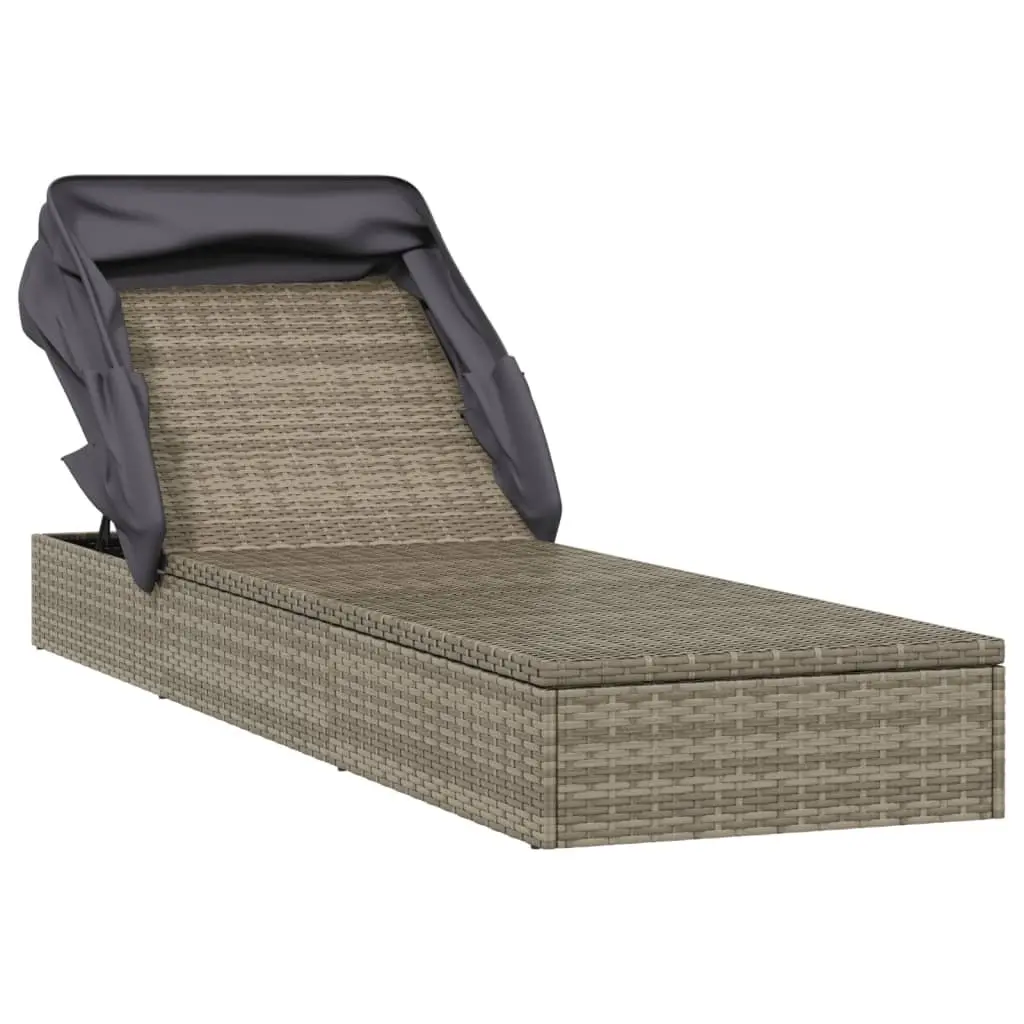 Sun Lounger Sunbed Foldable Roof Adjustable Reclining Outdoor Garden Patio