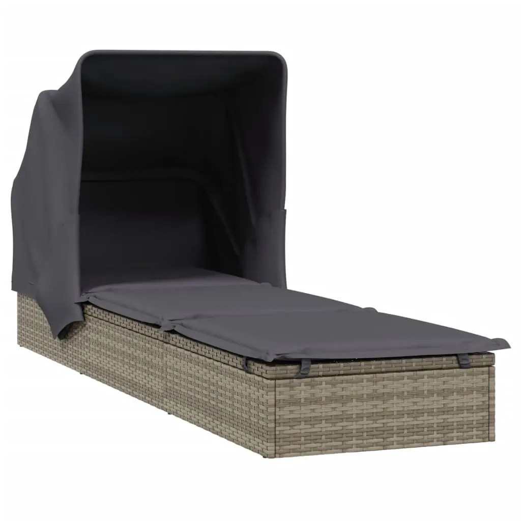 Sun Lounger Sunbed Foldable Roof Adjustable Reclining Outdoor Garden Patio