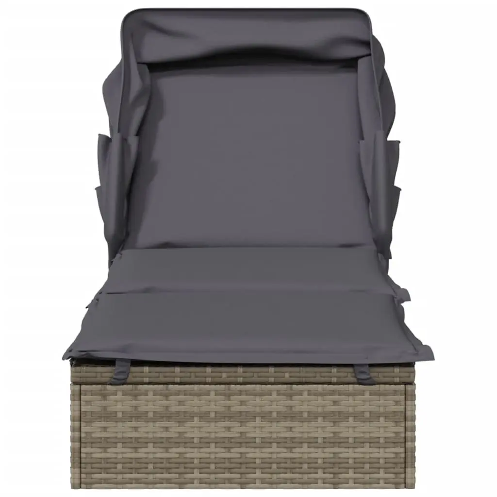 Sun Lounger Sunbed Foldable Roof Adjustable Reclining Outdoor Garden Patio