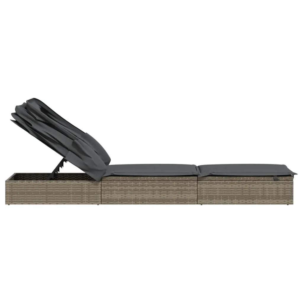 Sun Lounger Sunbed Foldable Roof Adjustable Reclining Outdoor Garden Patio