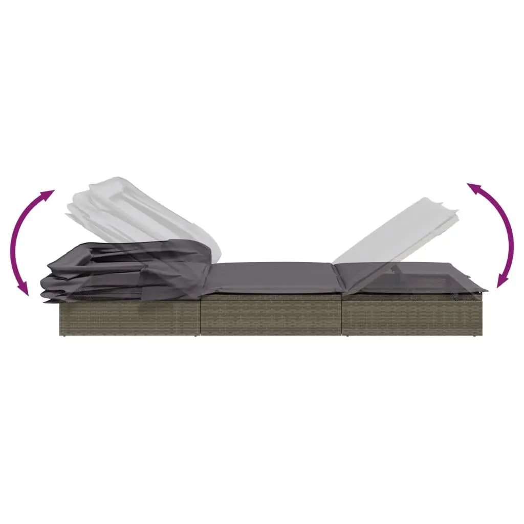 Sun Lounger Sunbed Foldable Roof Adjustable Reclining Outdoor Garden Patio