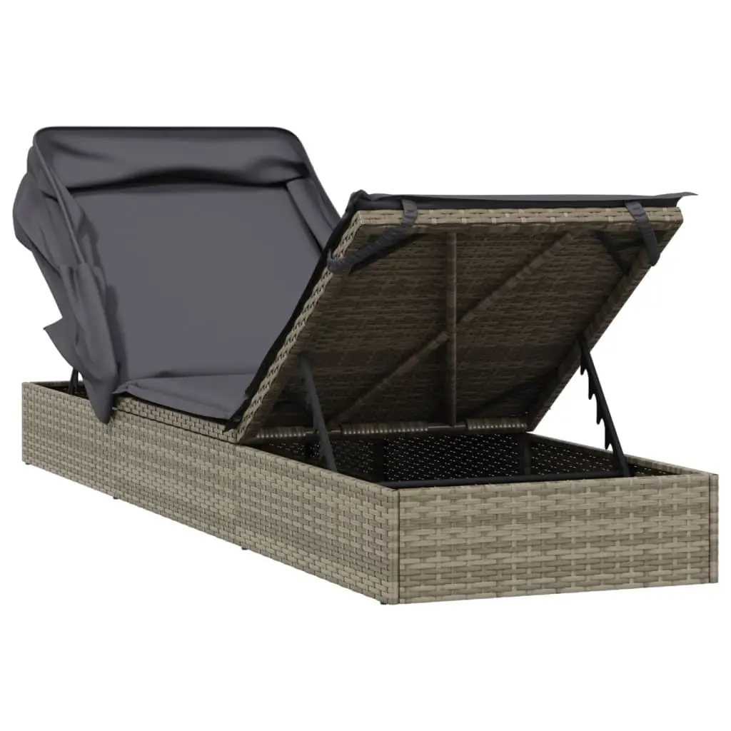 Sun Lounger Sunbed Foldable Roof Adjustable Reclining Outdoor Garden Patio