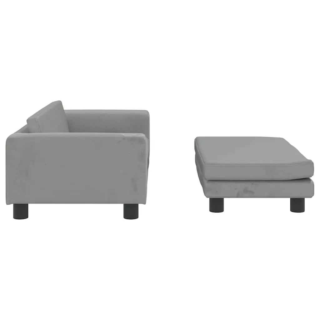 Kids Sofa with Footstool Grey Padded Children's Couch Relaxing Furniture