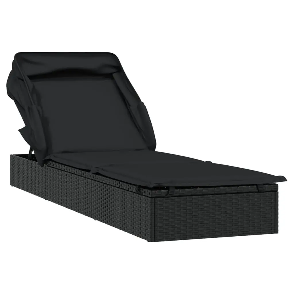 Sun Lounger Foldable Roof Adjustable Reclining Daybed Outdoor Patio 213x63x97 cm