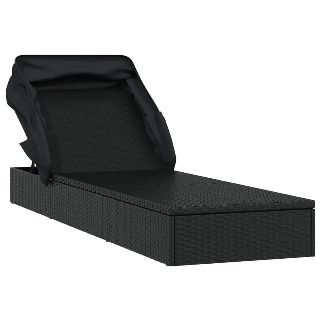 Sun Lounger Foldable Roof Adjustable Reclining Daybed Outdoor Patio 213x63x97 cm