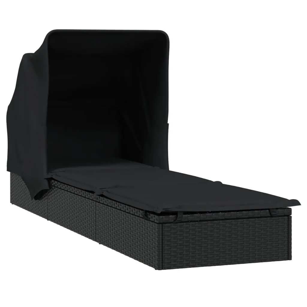 Sun Lounger Foldable Roof Adjustable Reclining Daybed Outdoor Patio 213x63x97 cm