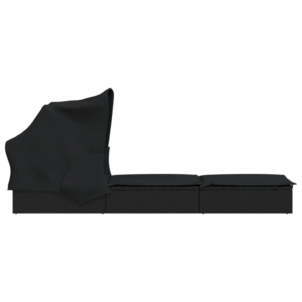 Sun Lounger Foldable Roof Adjustable Reclining Daybed Outdoor Patio 213x63x97 cm