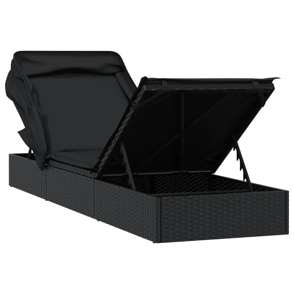 Sun Lounger Foldable Roof Adjustable Reclining Daybed Outdoor Patio 213x63x97 cm