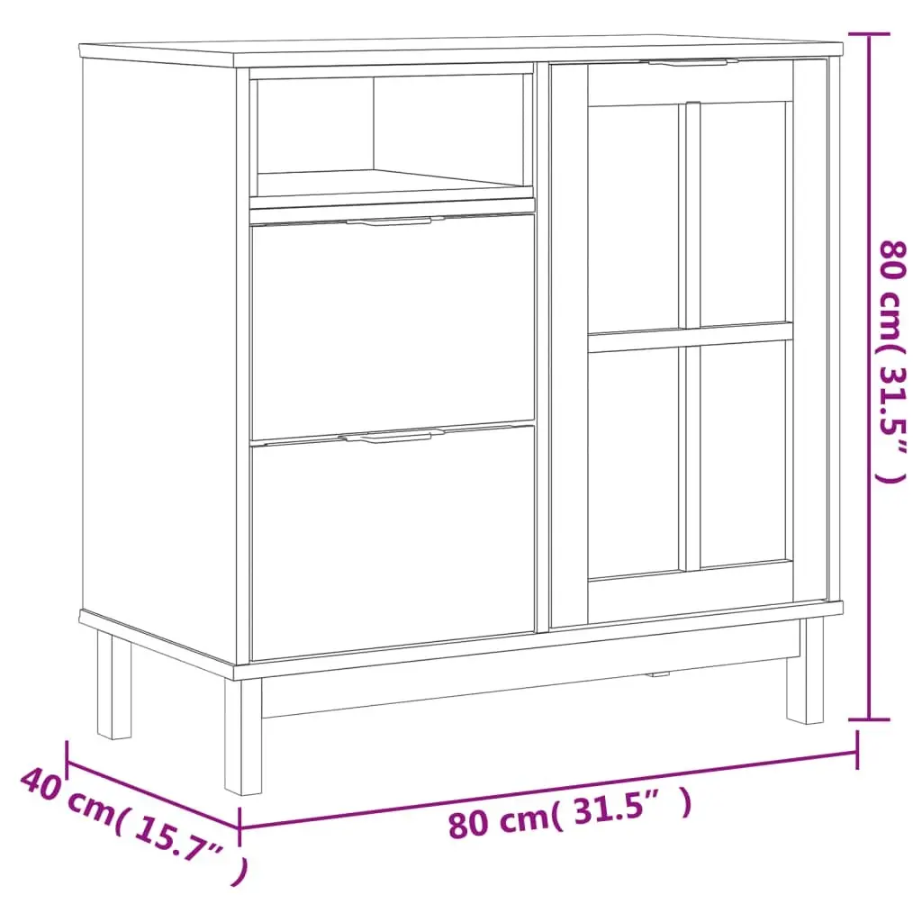 Highboard Storage Cabinet with Glass Doors Shelves Drawers Solid Pine Wood