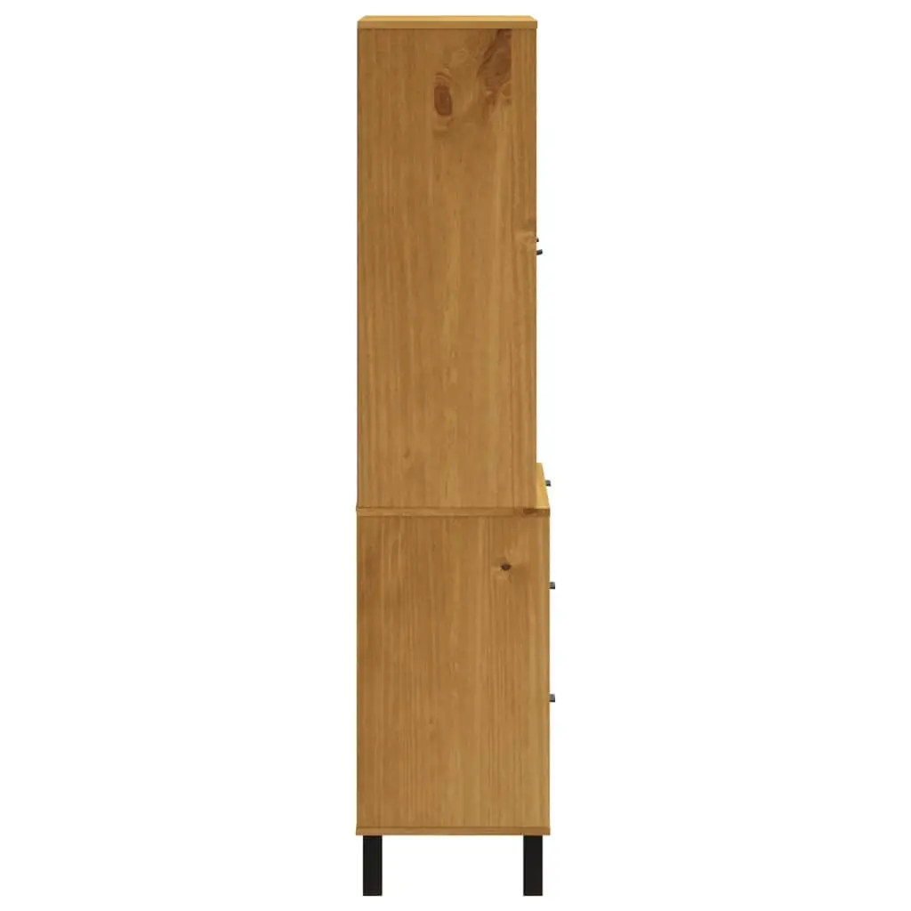 Highboard Storage Cabinet with Glass Doors Shelves Drawers Solid Pine Wood