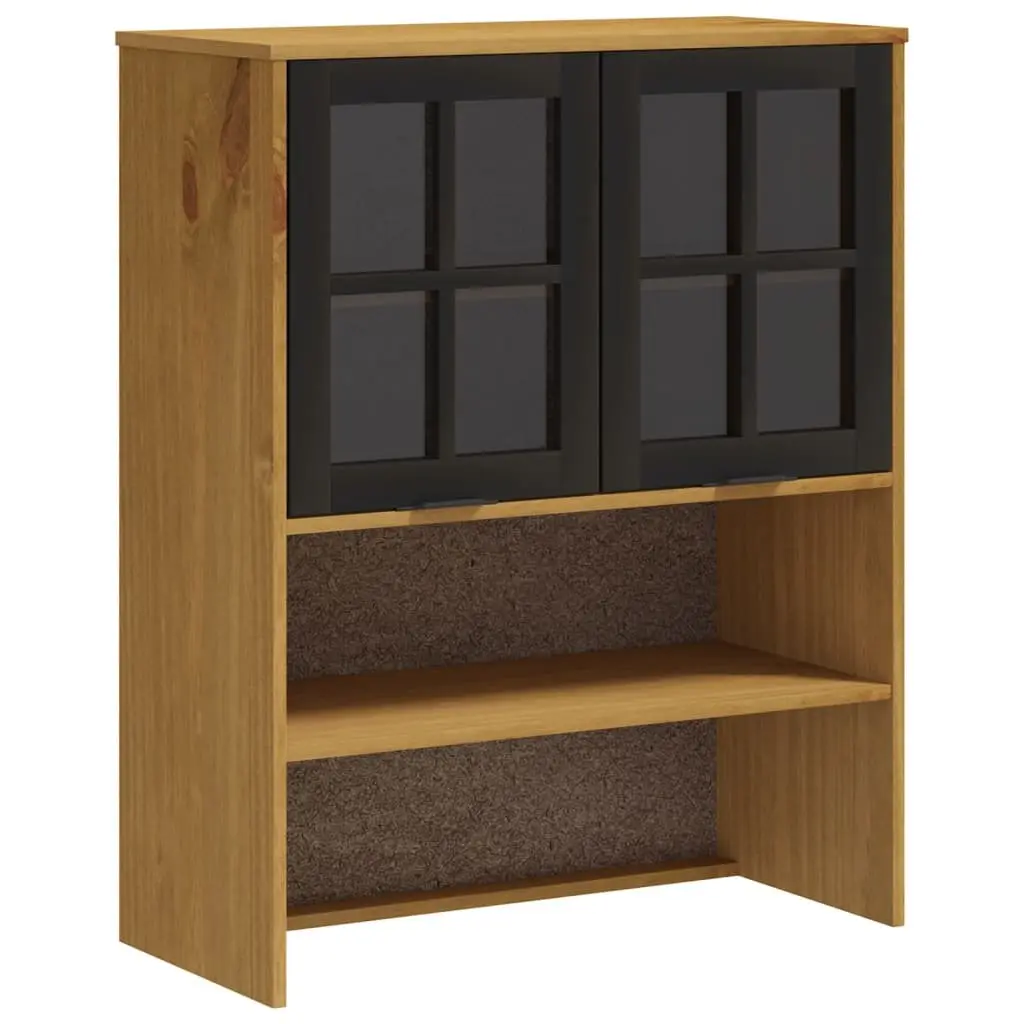 Highboard with Glass Doors Brown Solid Wood Storage Cabinet Shelves Drawers