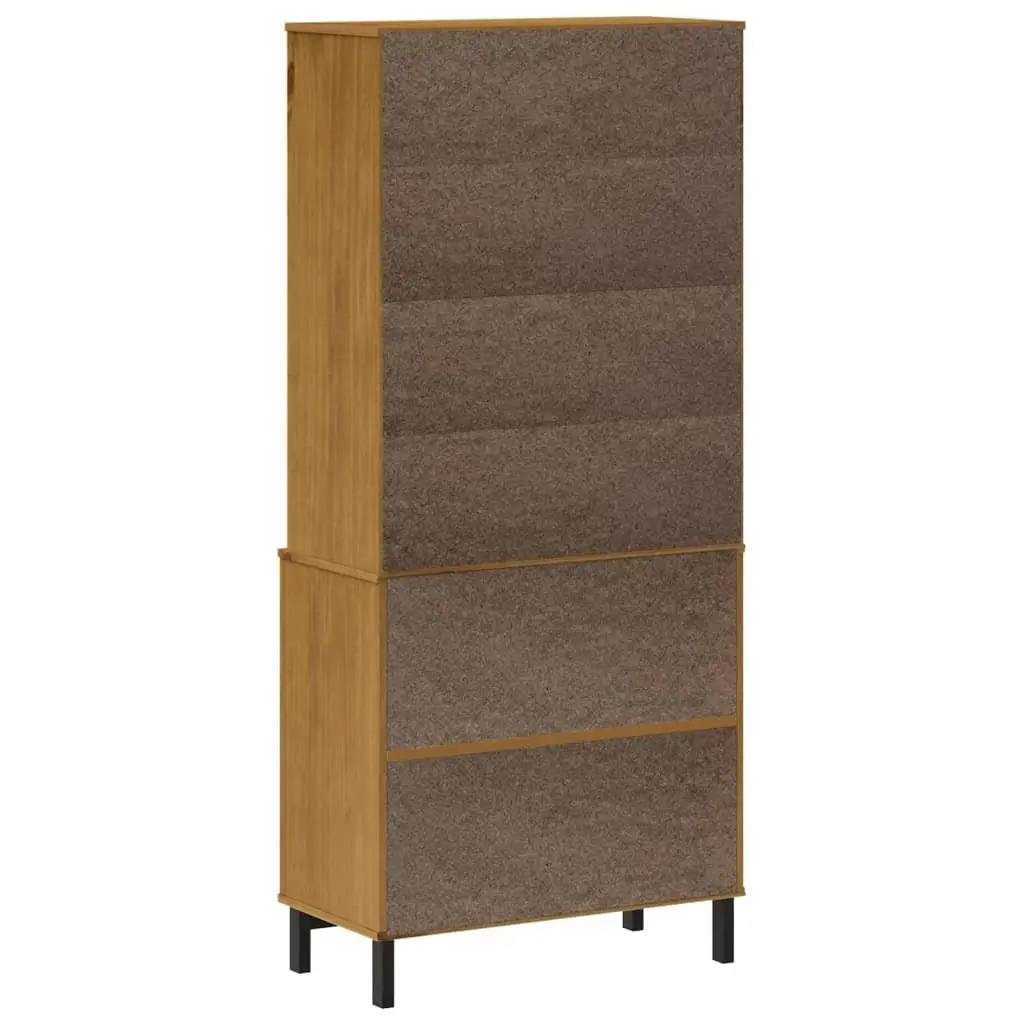 Highboard with Glass Doors Brown Solid Wood Storage Cabinet Shelves Drawers