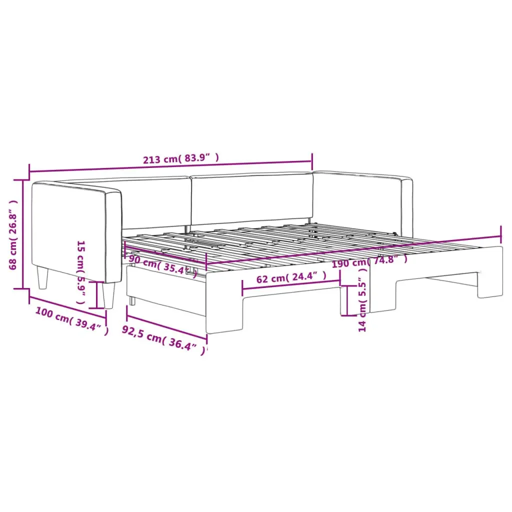 Daybed with Trundle Grey 90x190 cm 2-in-1 Sofa Bed