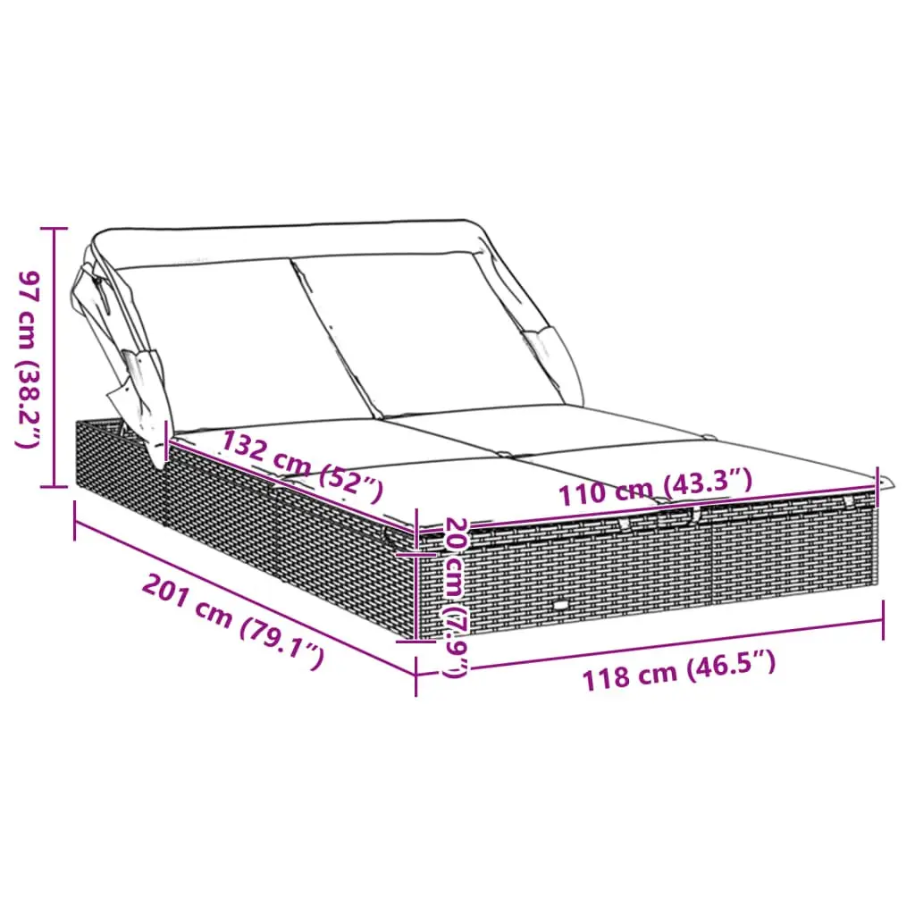 2-Person Sun Lounger Daybed Foldable Canopy Roof Garden Patio Outdoor Seating