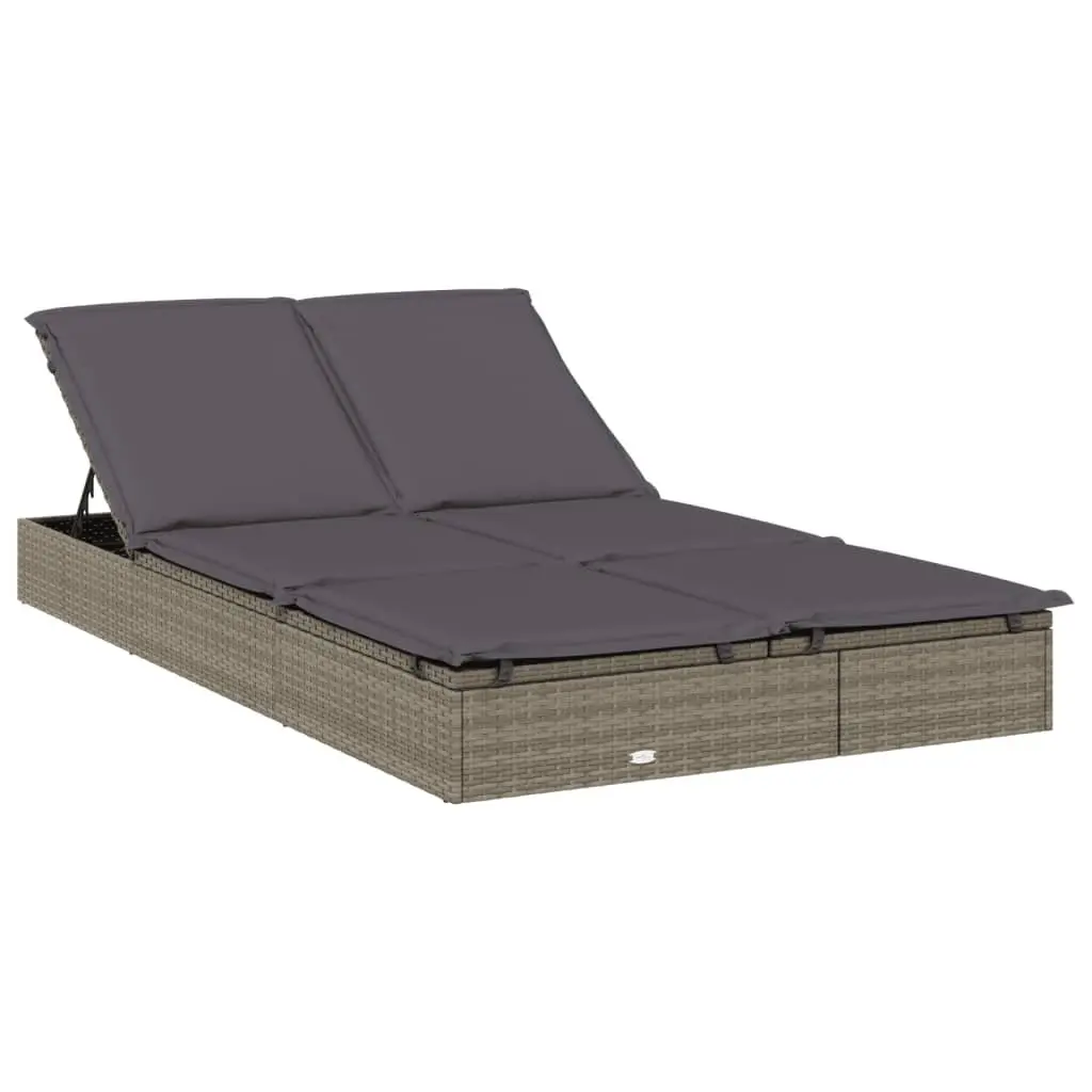 2-Person Sun Lounger Daybed with Round Roof Grey Outdoor Seating Rattan 211 x 112 x 140 cm