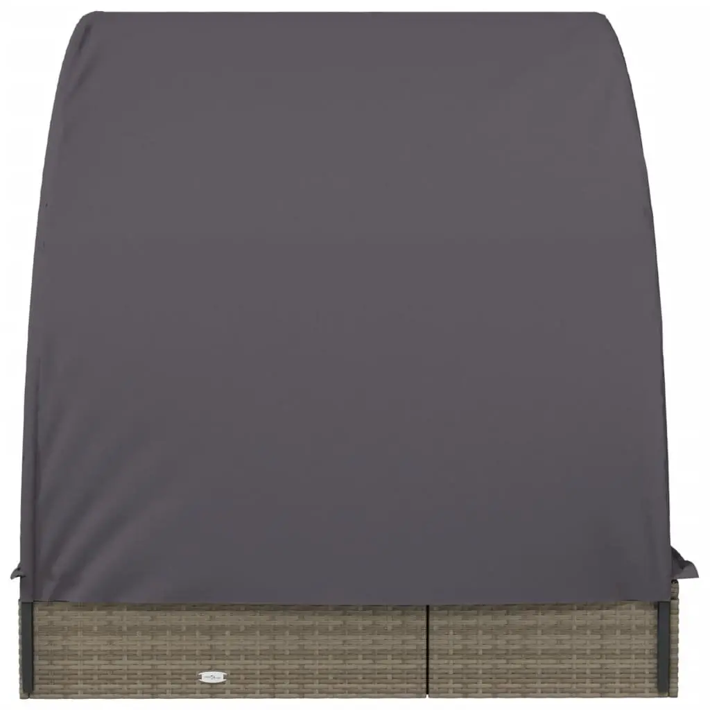 2-Person Sun Lounger Daybed with Round Roof Grey Outdoor Seating Rattan 211 x 112 x 140 cm