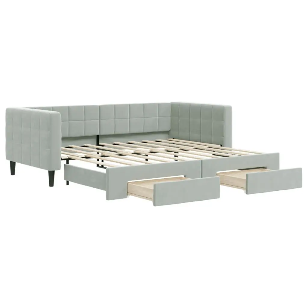 Daybed with Trundle and Storage Drawers 90x190 cm Sofa Bed Grey Convertible