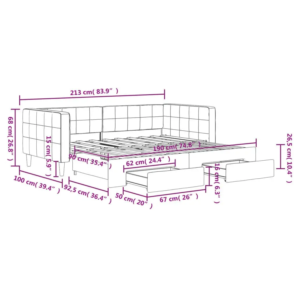 Daybed with Trundle and Storage Drawers 90x190 cm Sofa Bed Grey Convertible