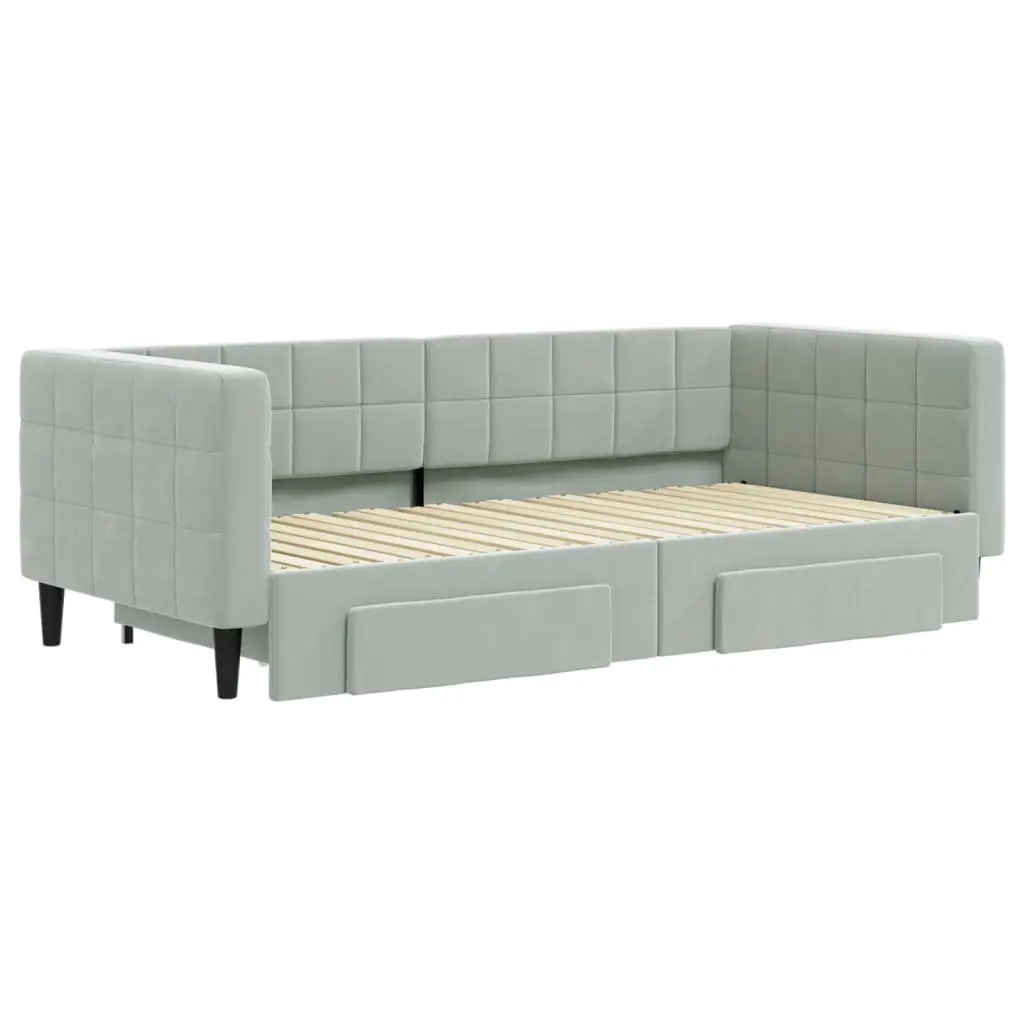 Daybed with Trundle and Storage Drawers 90x190 cm Sofa Bed Grey Convertible