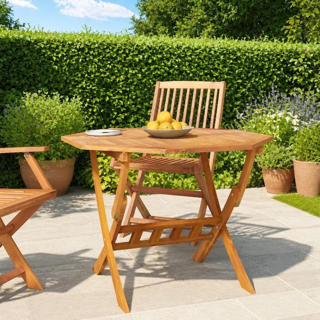 Folding Garden Table Brown Wood 90x75cm Outdoor Patio Dining Furniture