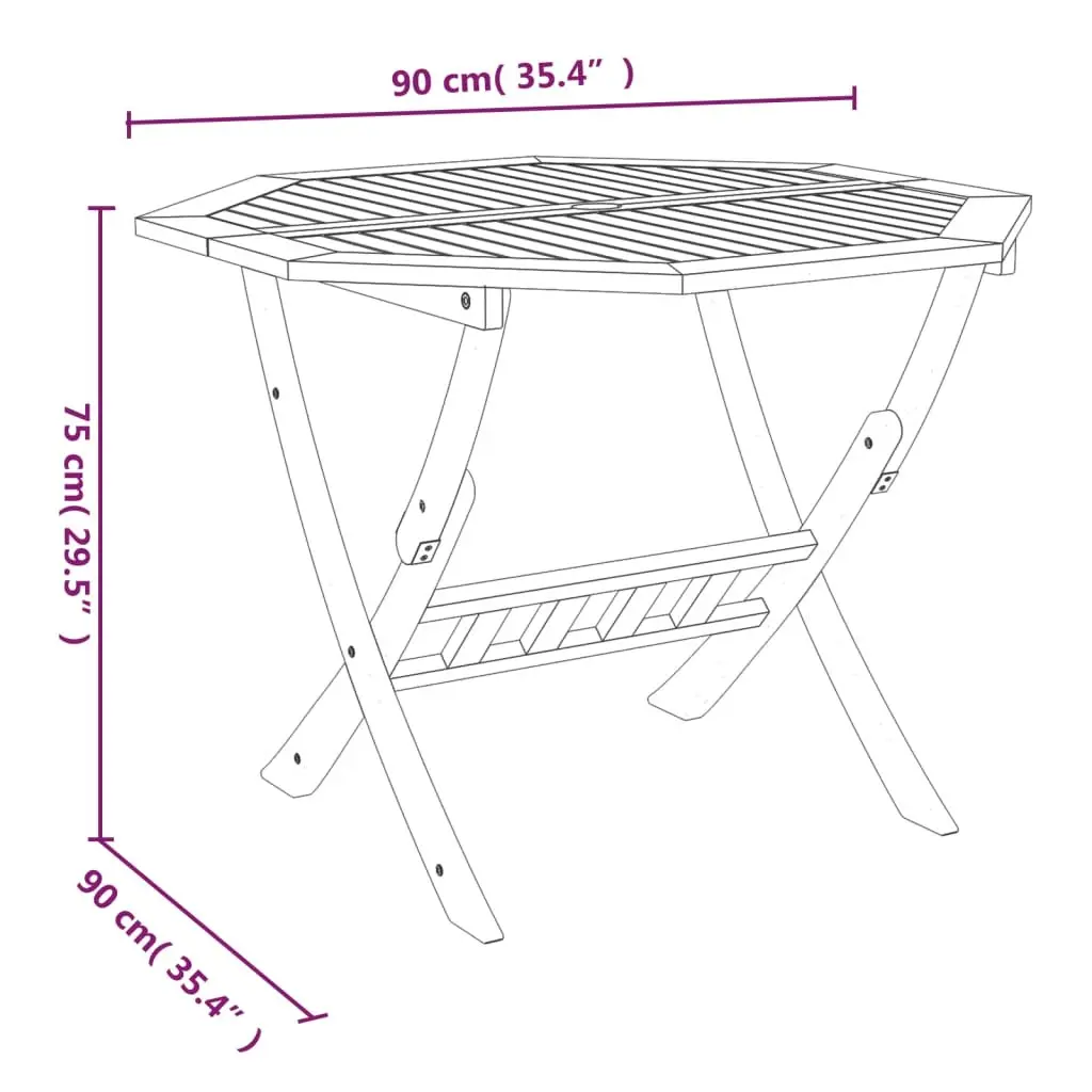 Folding Garden Table Brown Wood 90x75cm Outdoor Patio Dining Furniture