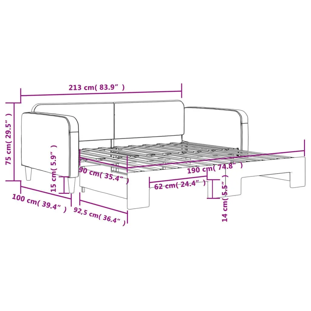 Daybed with Trundle Sofa Bed Frame Grey 90x190 cm Guest Bedroom Living Room