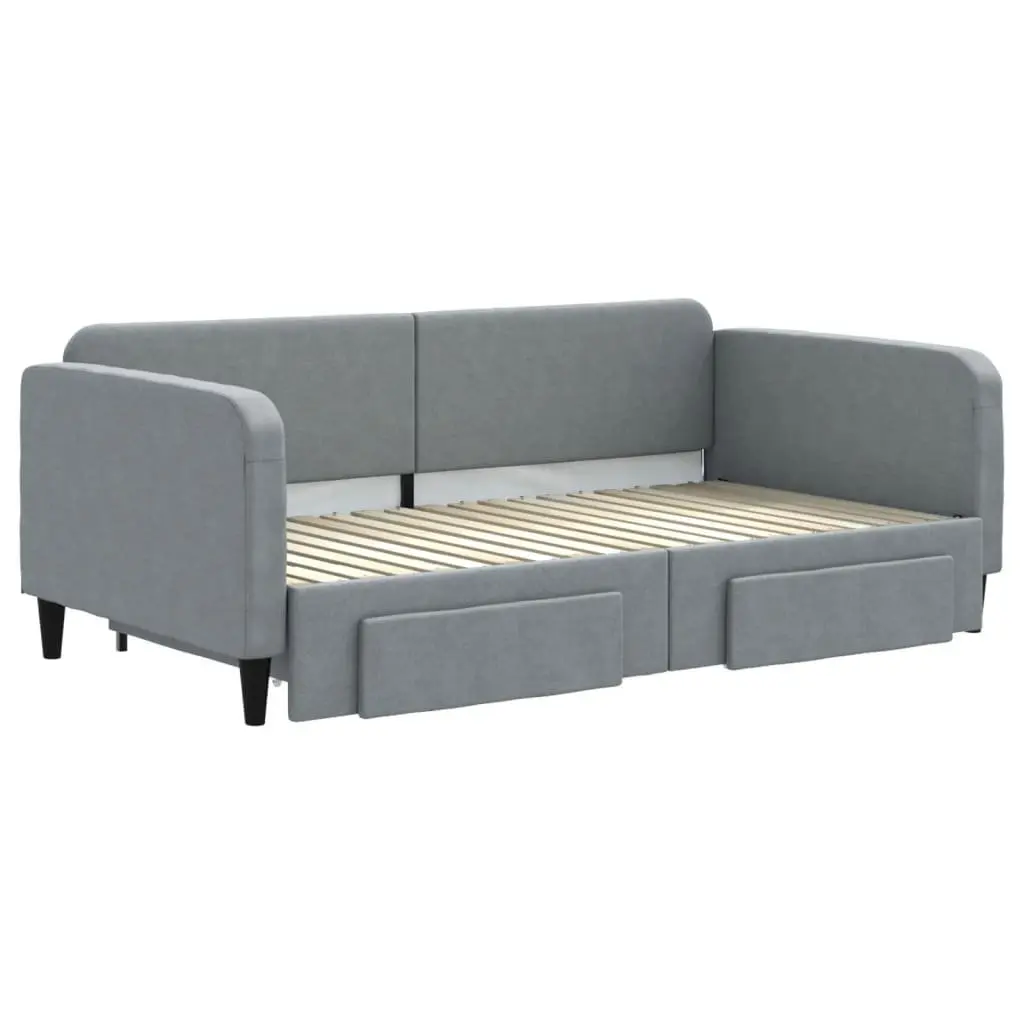 Daybed with Trundle and Storage Drawers Grey 90 x 190 cm