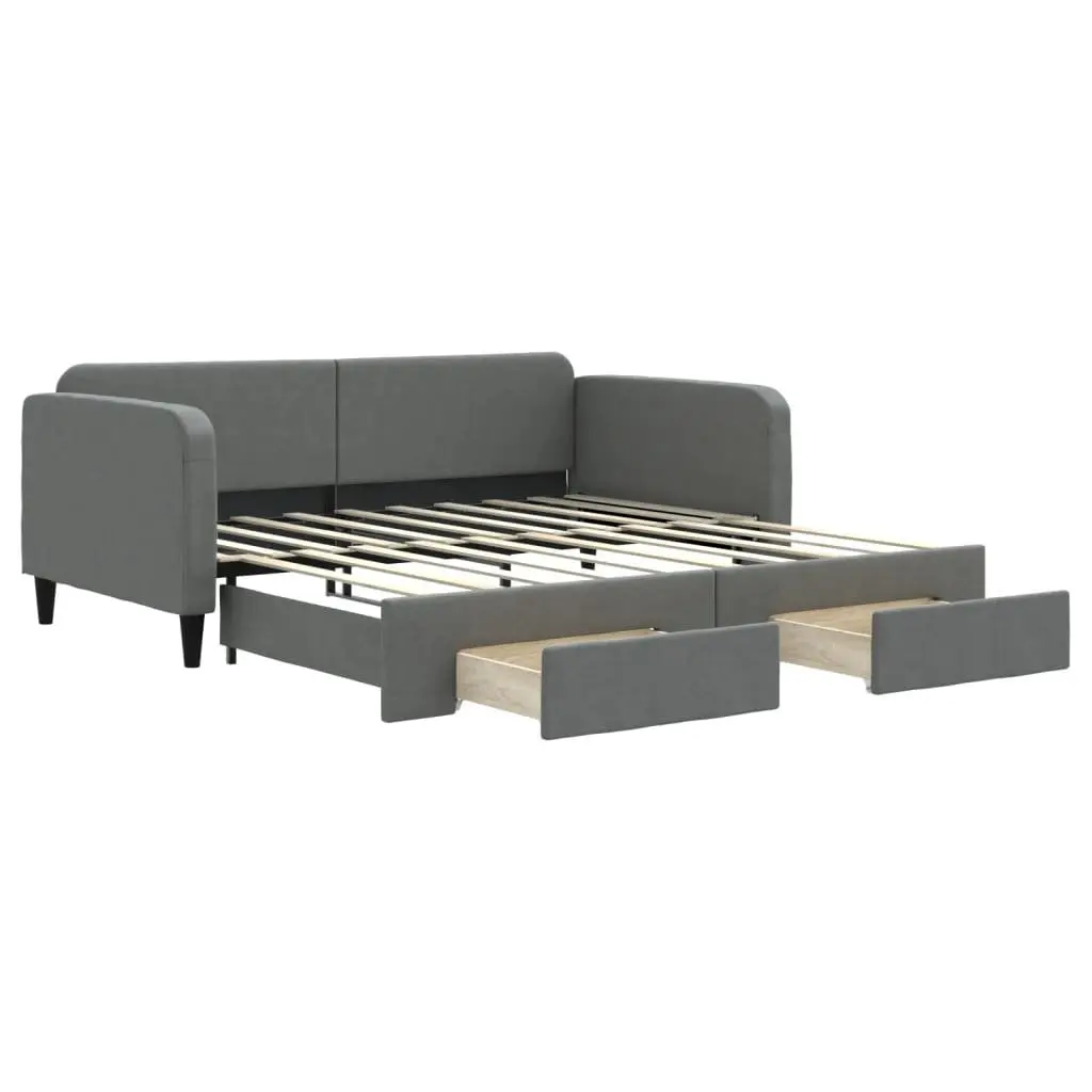 Daybed with Trundle and Storage Drawers Grey 90 x 190 cm Sofa Bed