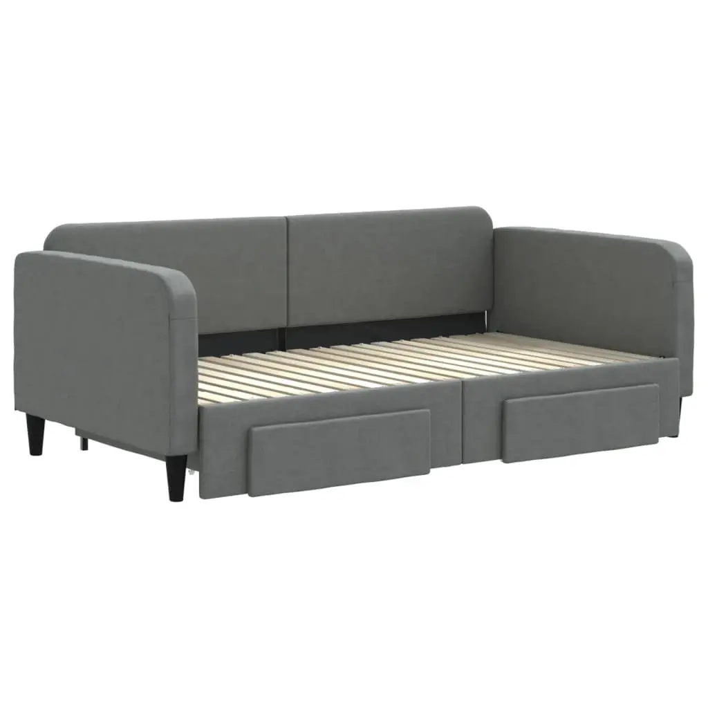 Daybed with Trundle and Storage Drawers Grey 90 x 190 cm Sofa Bed