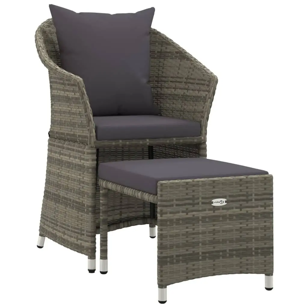 Grey Poly Rattan Outdoor Lounge Set 2 Piece with Cushions and Stool for Patio and Garden