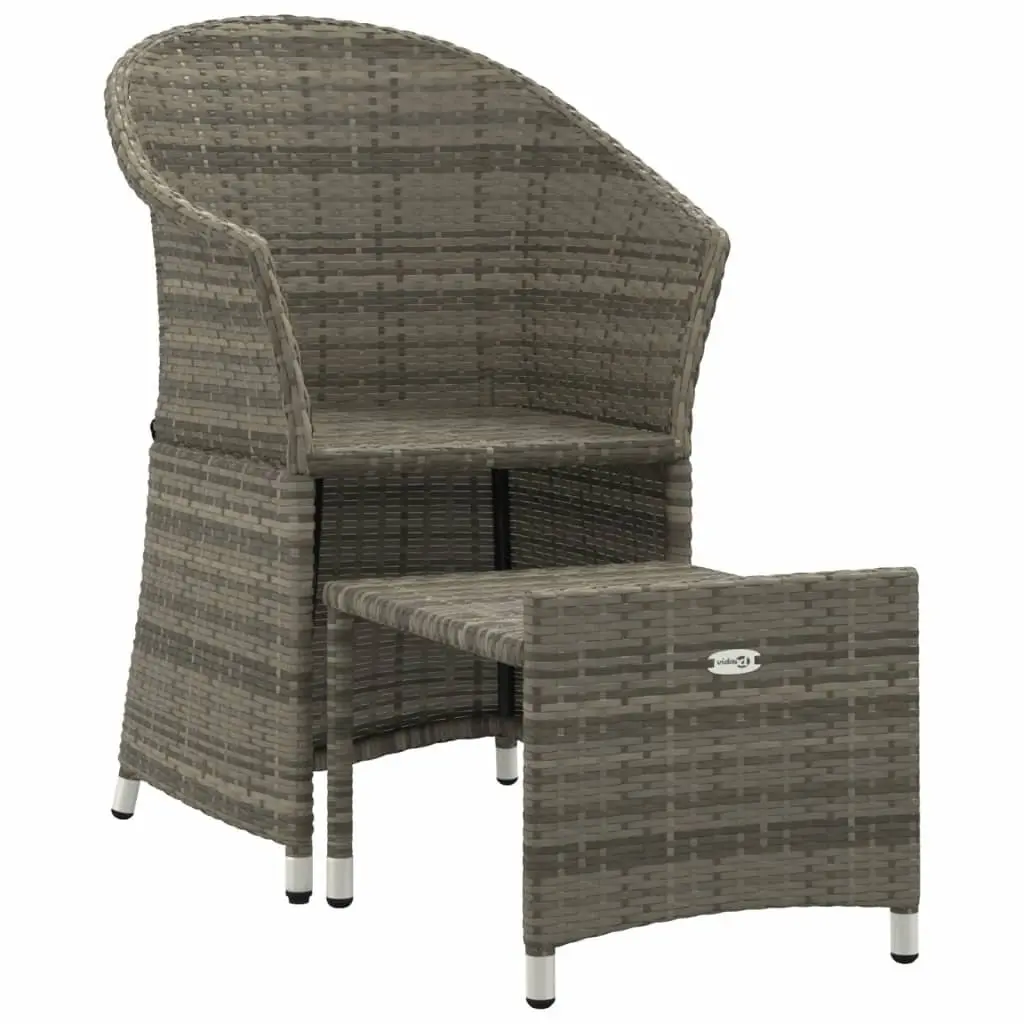 Grey Poly Rattan Outdoor Lounge Set 2 Piece with Cushions and Stool for Patio and Garden