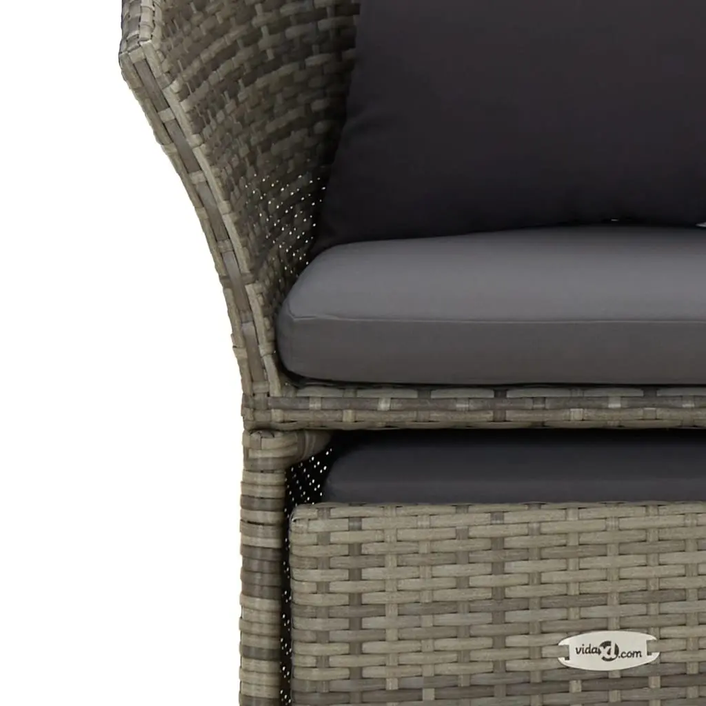 Grey Poly Rattan Outdoor Lounge Set 2 Piece with Cushions and Stool for Patio and Garden