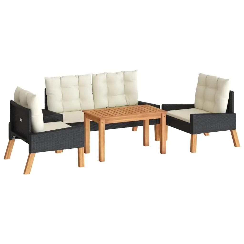 Garden Lounge Set Poly Rattan Black 4 Piece Outdoor Furniture with Cushions
