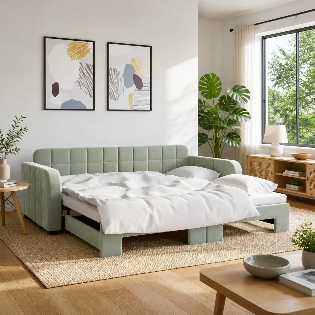 Daybed with Trundle Sofa Bed Grey 90x190 cm Space-Saving Guest Bedroom Furniture